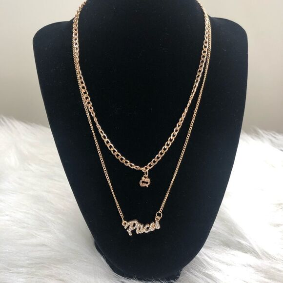 18 K Gold Plated Double Layer Diamond ‎ Pisces Zodiac Sign Necklace - Picture 3 of 3